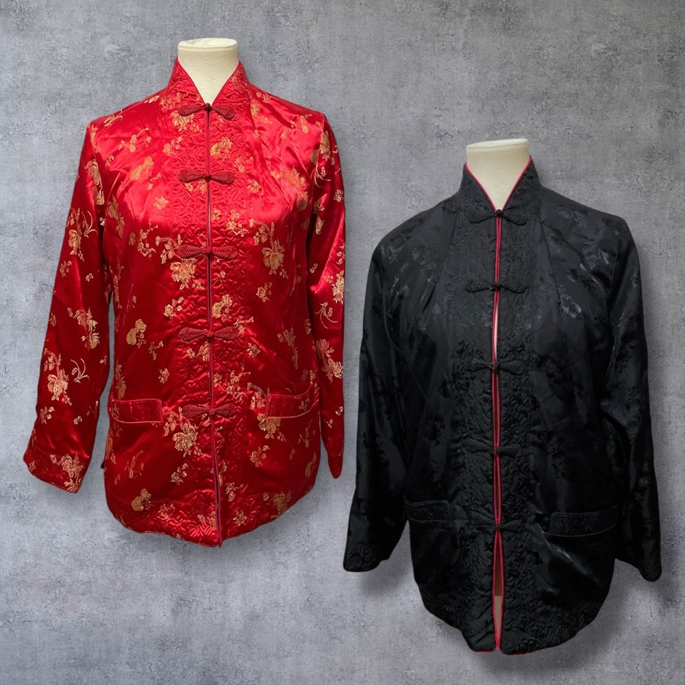 VTG FFC Taiwan Tangzhuang reversible jacket satin brocade frog closure XS/S